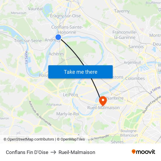 Conflans Fin D'Oise to Rueil-Malmaison map