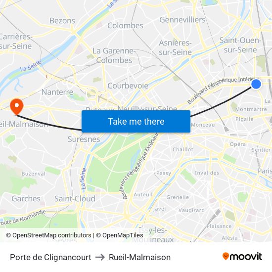 Porte de Clignancourt to Rueil-Malmaison map