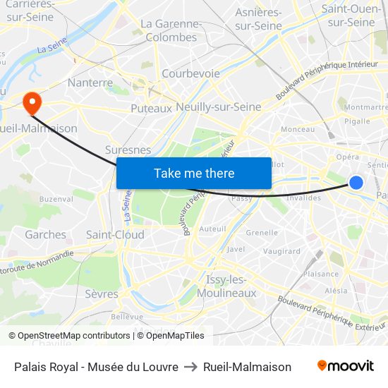 Palais Royal - Musée du Louvre to Rueil-Malmaison map