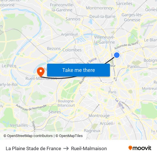 La Plaine Stade de France to Rueil-Malmaison map