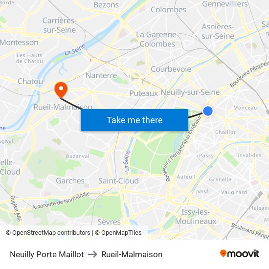 Neuilly Porte Maillot to Rueil-Malmaison map