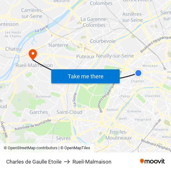 Charles de Gaulle Etoile to Rueil-Malmaison map