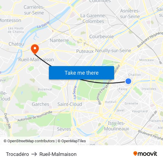 Trocadéro to Rueil-Malmaison map