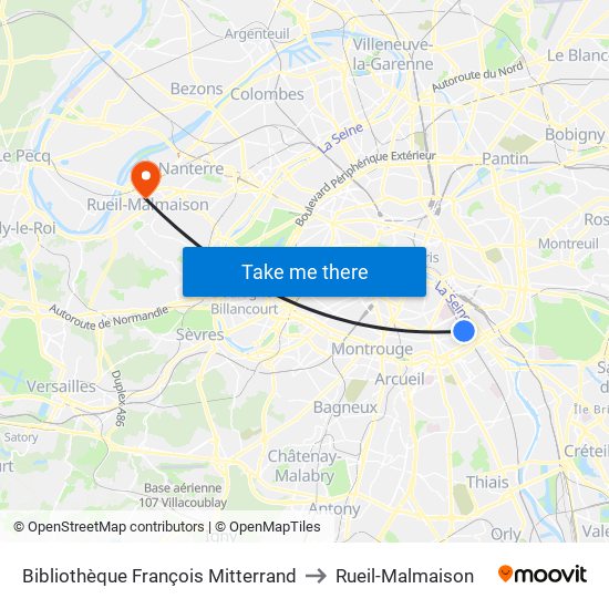 Bibliothèque François Mitterrand to Rueil-Malmaison map