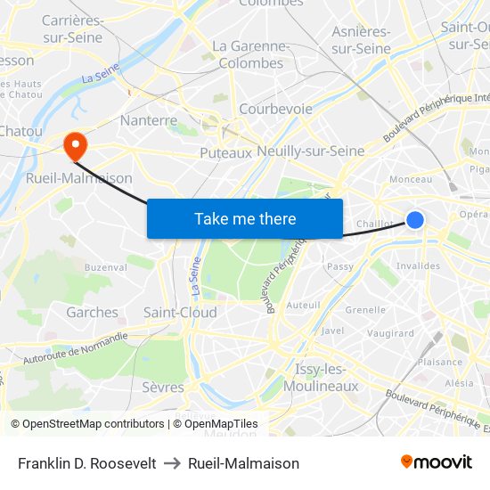 Franklin D. Roosevelt to Rueil-Malmaison map
