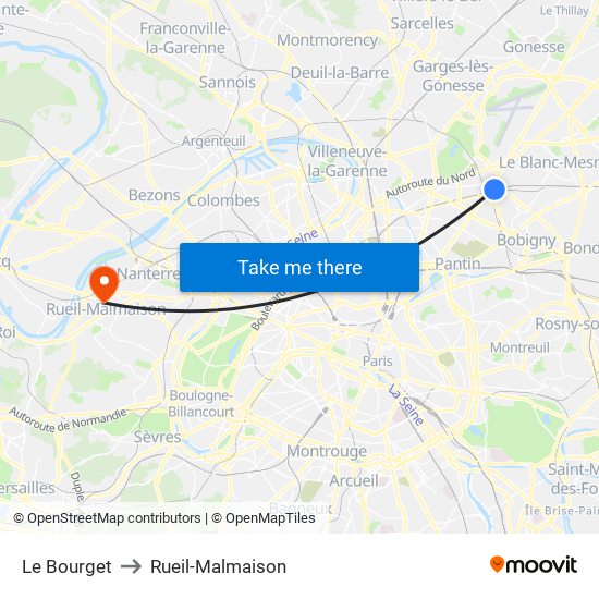 Le Bourget to Rueil-Malmaison map