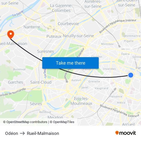 Odéon to Rueil-Malmaison map