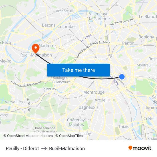 Reuilly - Diderot to Rueil-Malmaison map