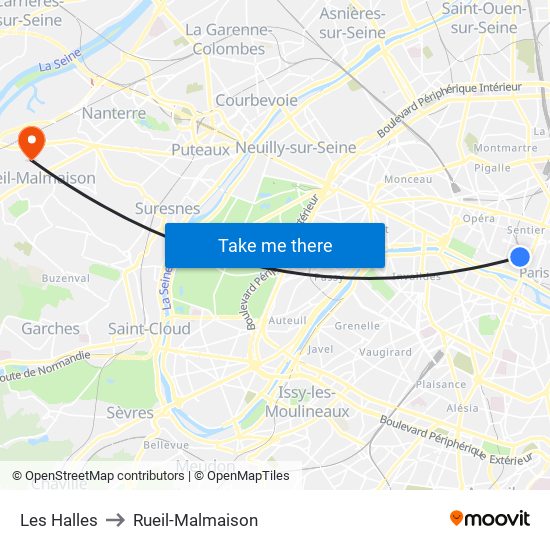 Les Halles to Rueil-Malmaison map