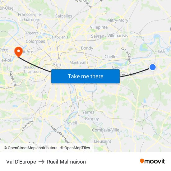 Val D'Europe to Rueil-Malmaison map