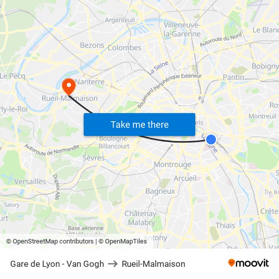 Gare de Lyon - Van Gogh to Rueil-Malmaison map