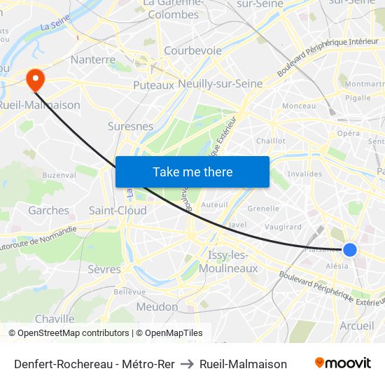 Denfert-Rochereau - Métro-Rer to Rueil-Malmaison map