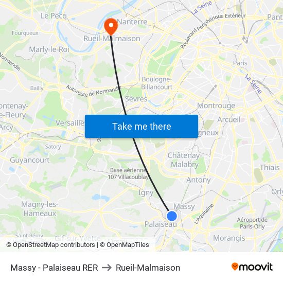 Massy - Palaiseau RER to Rueil-Malmaison map