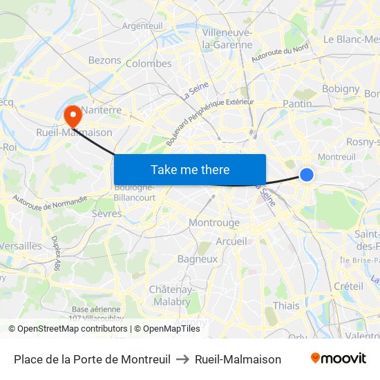 Place de la Porte de Montreuil to Rueil-Malmaison map