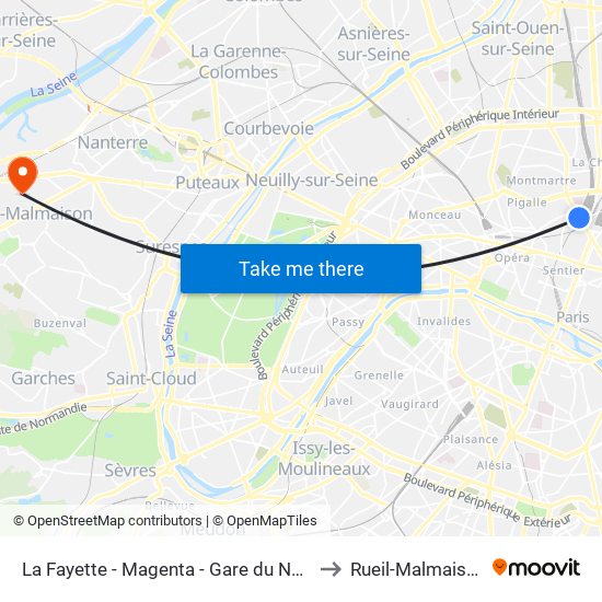 La Fayette - Magenta - Gare du Nord to Rueil-Malmaison map