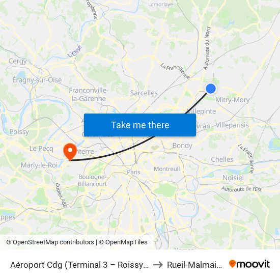 Aéroport Cdg (Terminal 3 – Roissypôle) to Rueil-Malmaison map