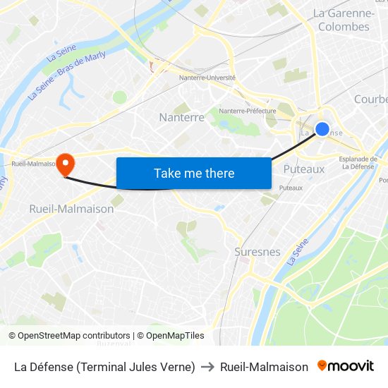 La Défense (Terminal Jules Verne) to Rueil-Malmaison map