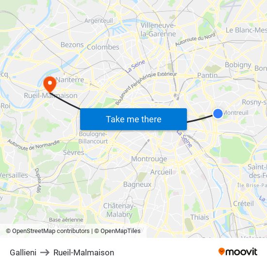 Gallieni to Rueil-Malmaison map