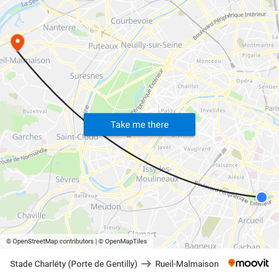Stade Charléty (Porte de Gentilly) to Rueil-Malmaison map