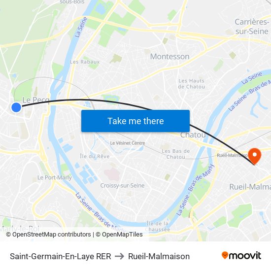 Saint-Germain-En-Laye RER to Rueil-Malmaison map