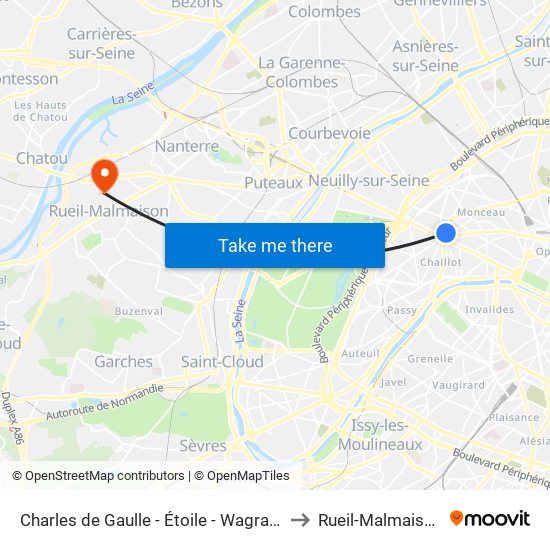 Charles de Gaulle - Étoile - Wagram to Rueil-Malmaison map