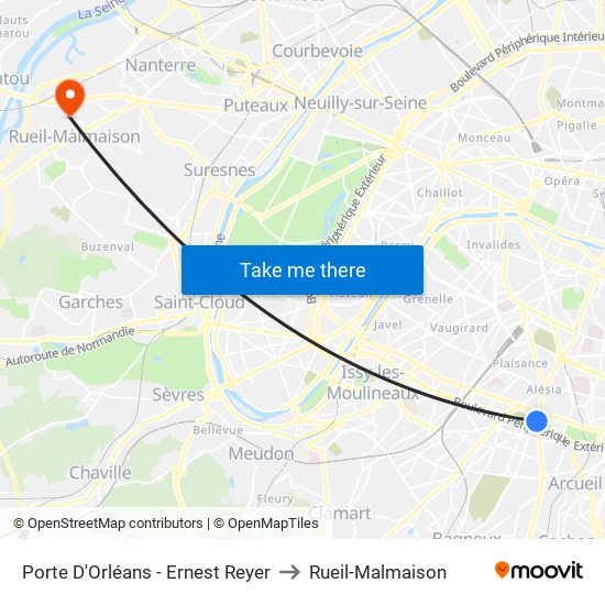 Porte D'Orléans - Ernest Reyer to Rueil-Malmaison map