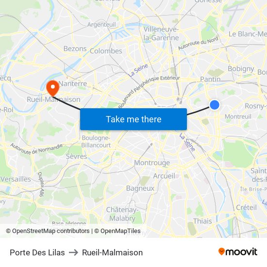 Porte Des Lilas to Rueil-Malmaison map