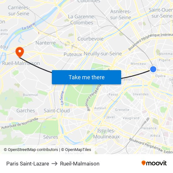 Paris Saint-Lazare to Rueil-Malmaison map
