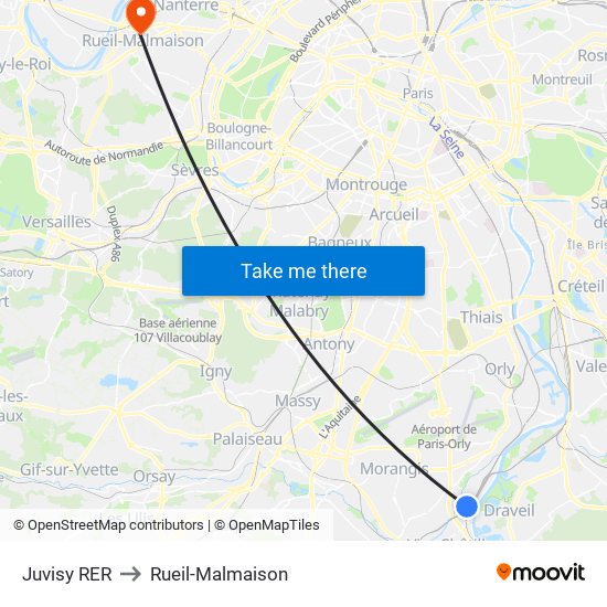 Juvisy RER to Rueil-Malmaison map