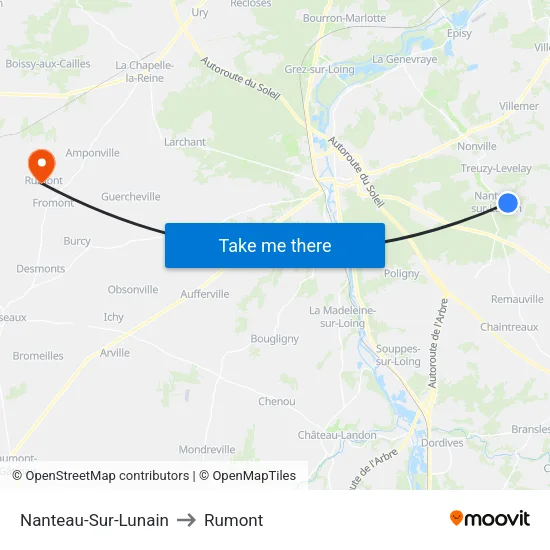 Nanteau-Sur-Lunain to Rumont map