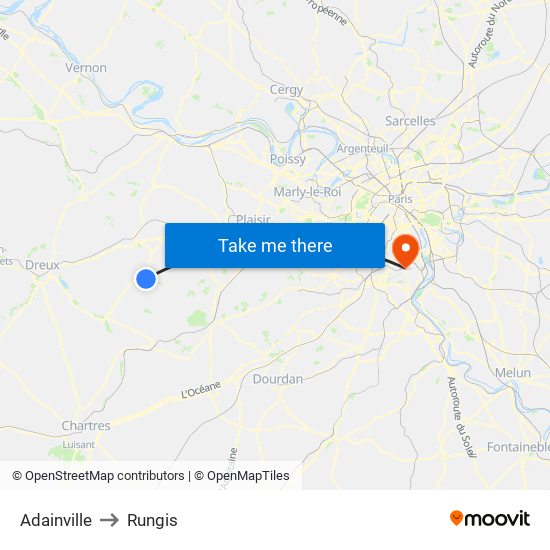 Adainville to Rungis map