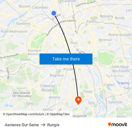 Asnieres-Sur-Seine to Rungis map