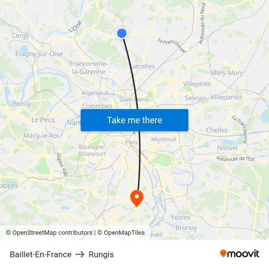 Baillet-En-France to Rungis map