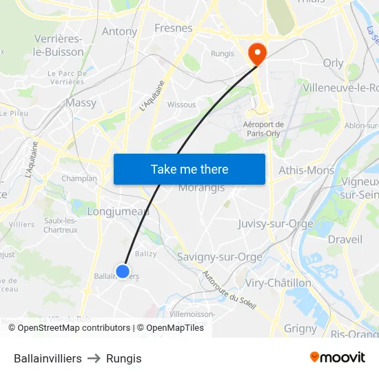 Ballainvilliers to Rungis map