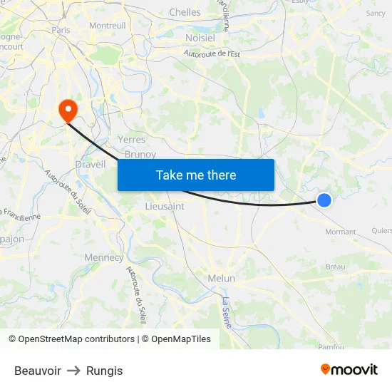 Beauvoir to Rungis map
