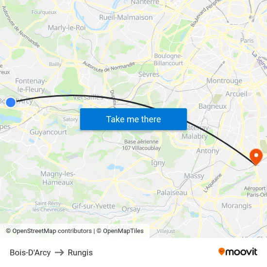 Bois-D'Arcy to Rungis map
