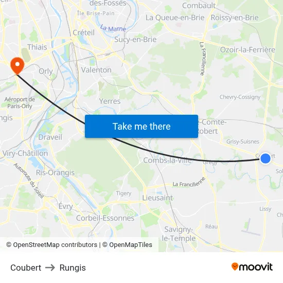 Coubert to Rungis map