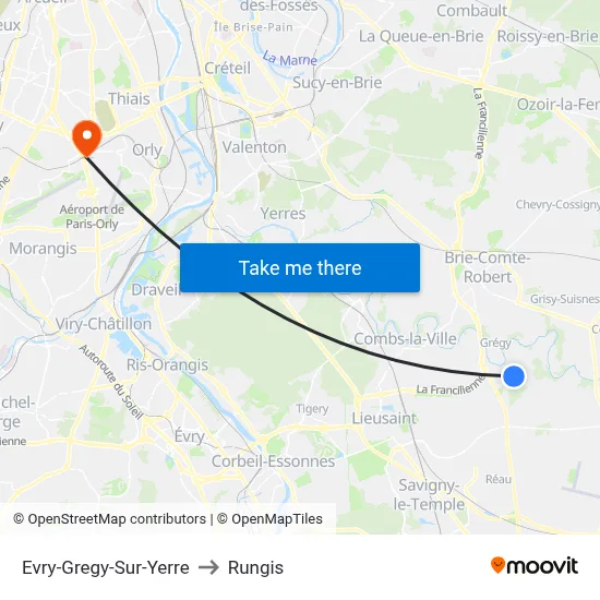Evry-Gregy-Sur-Yerre to Rungis map