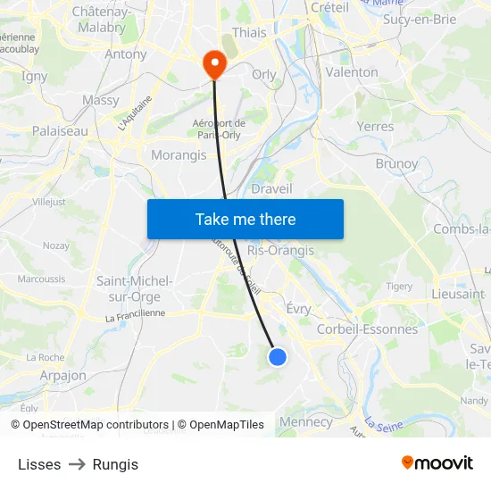 Lisses to Rungis map