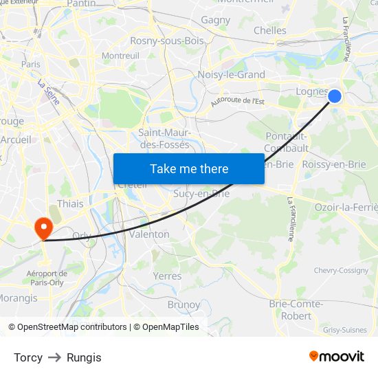 Torcy to Rungis map