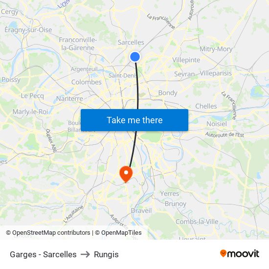 Garges - Sarcelles to Rungis map