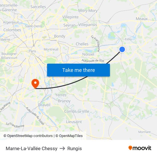Marne-La-Vallée Chessy to Rungis map
