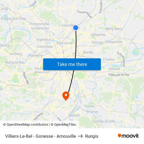 Villiers-Le-Bel - Gonesse - Arnouville to Rungis map