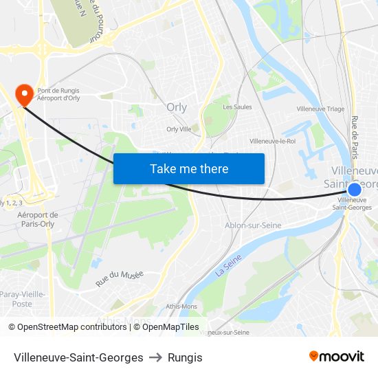 Villeneuve-Saint-Georges to Rungis map