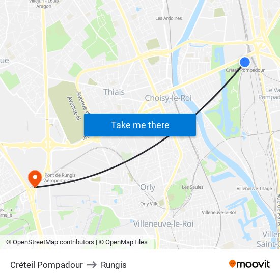 Créteil Pompadour to Rungis map