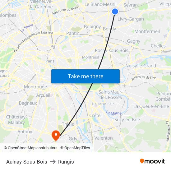 Aulnay-Sous-Bois to Rungis map