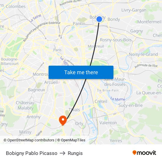 Bobigny Pablo Picasso to Rungis map