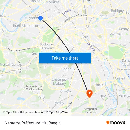 Nanterre Préfecture to Rungis map