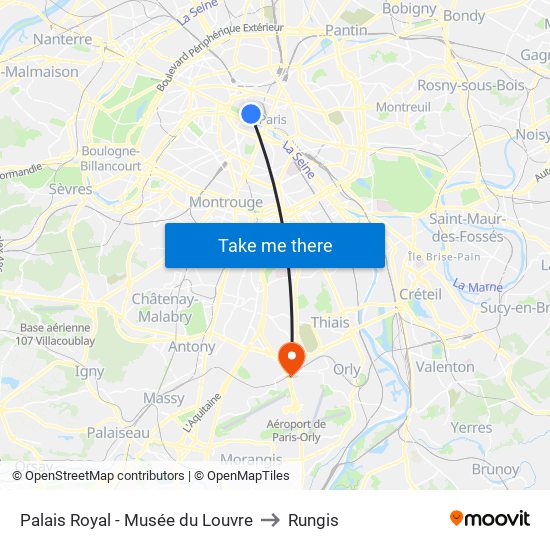 Palais Royal - Musée du Louvre to Rungis map