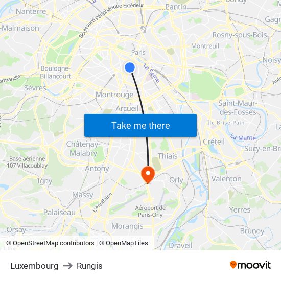Luxembourg to Rungis map